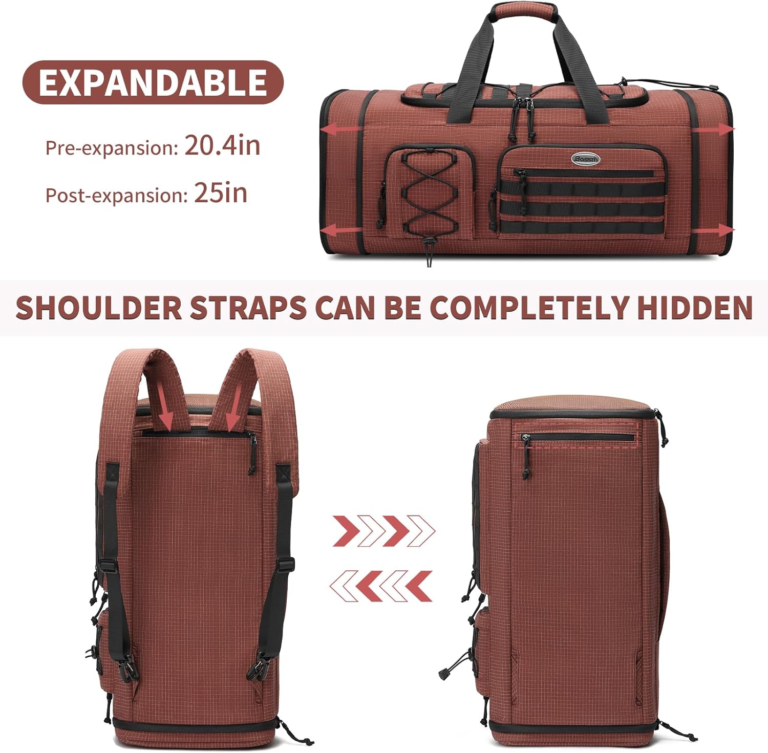 Bosstin Gym Bag for Men & Women,45L Travel Duffle Sports Duffel Bag Gym Weekender Overnight Backpack with Shoe Compartment (COFFEE CHECKERED) - Image 4