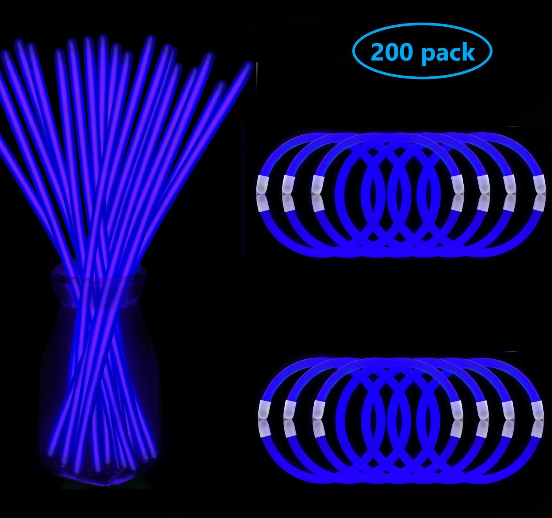 NUDALA Glow Sticks Bracelet Necklaces Bulk Glow in The Dark Party Supplies 8 Light Stick Pack with Connectors Bright Color Light Up Toys for Christmas Birthday Carnival