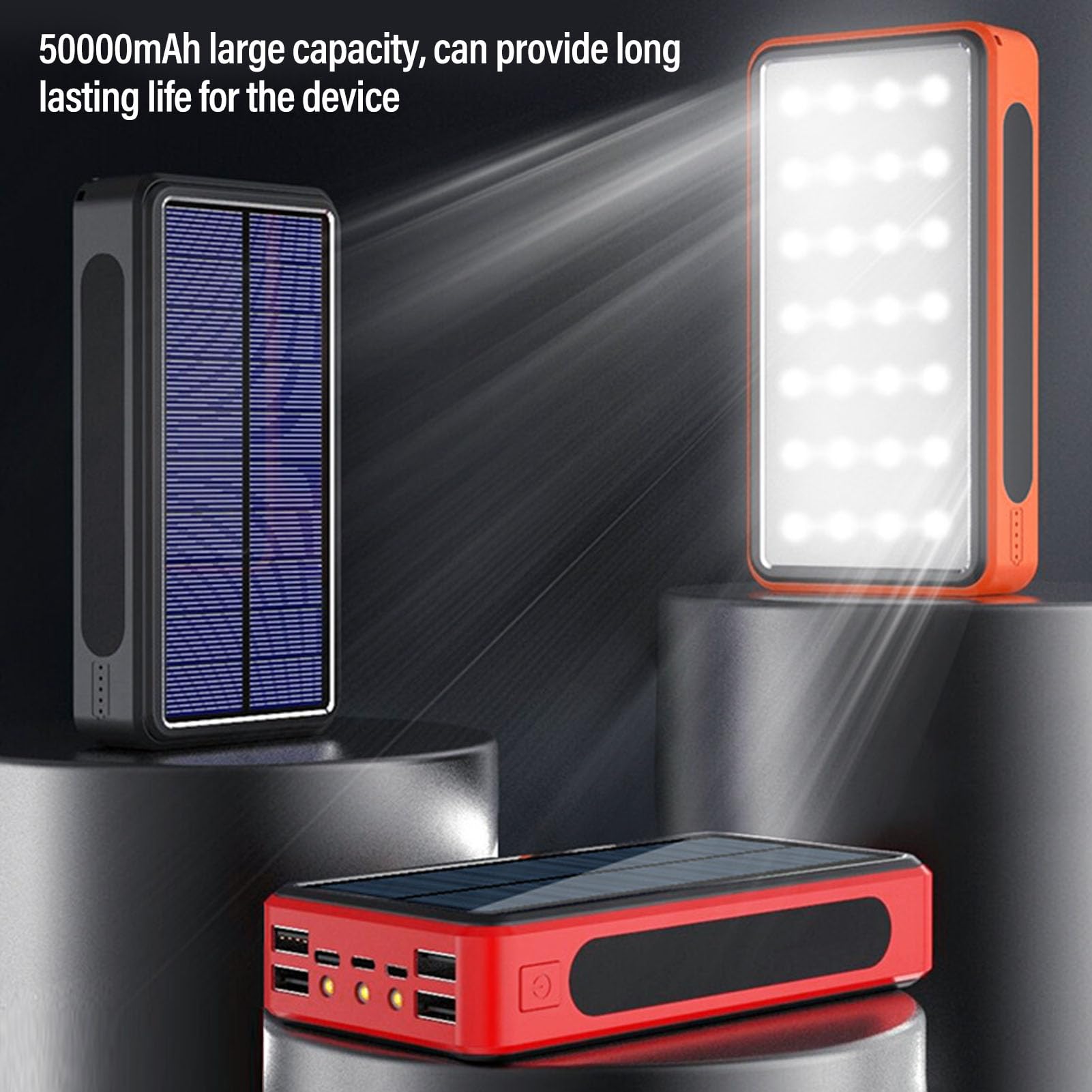Fafeicy Solar-Powerbank, 50.000 MAh, Hohe Kapazität, Tragbares USB-C-Ladegerät aus Aluminiumlegierung für Outdoor-Enthusiasten, Camping, Wandern, Reisen und Notstromversorgung (ORANGE)
