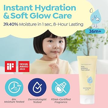 GOONGBE Kids Facial Bubble Wash and Lotion- Korean Low pH Face Cleanser & Moisturizer with Cica & Panthenol - Allergen-Free Formula 3.38 fl.oz. & 2.7 oz.