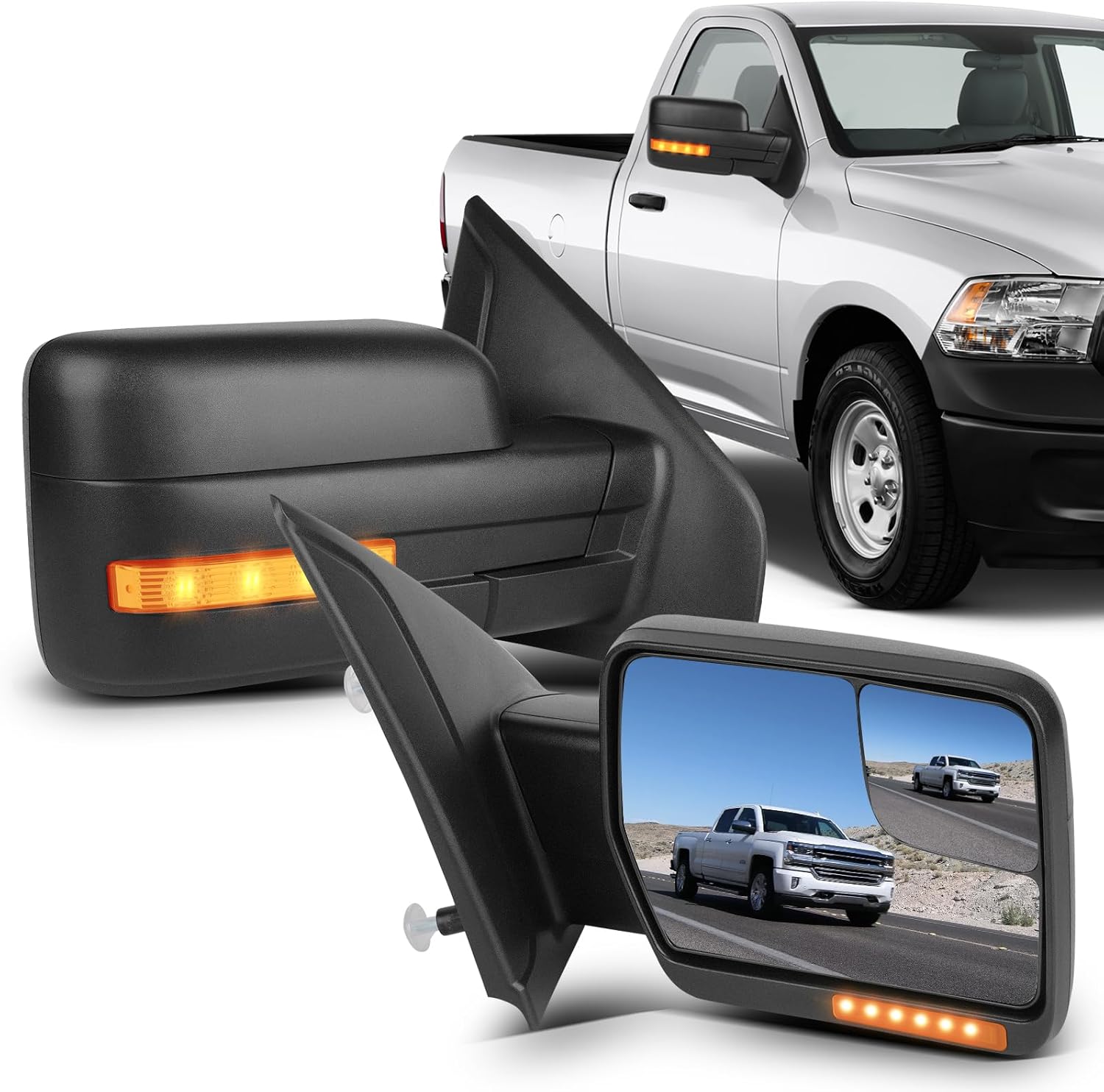 ECCPP Tow Mirrors Towing Mirrors Compatible With 2004-2014 For Ford For F-150 With Left Right Side Power Adjusted Heated Function Turn Signal Puddle Light Black Cap Manual Folding