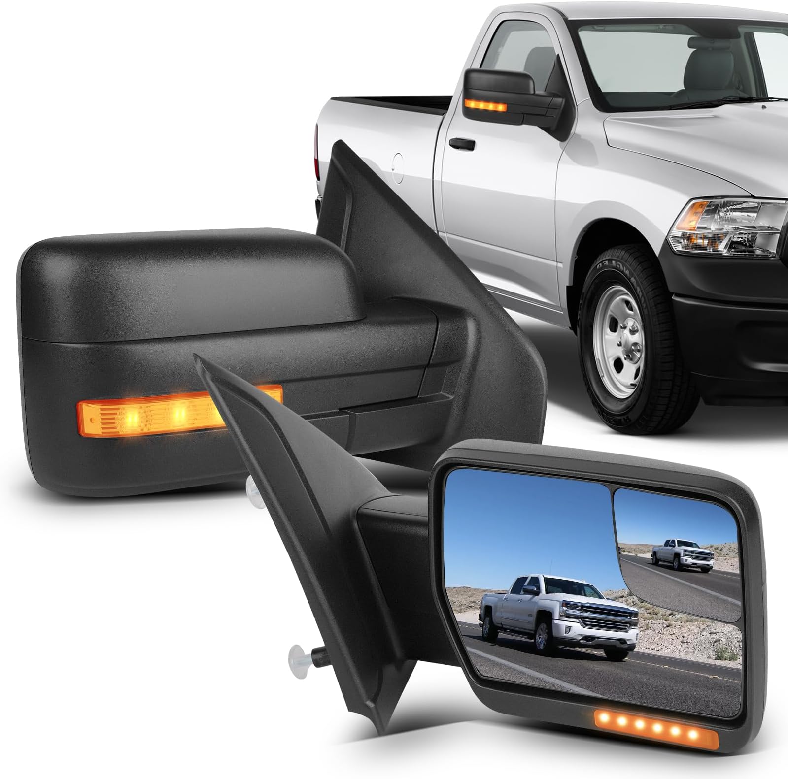 ECCPP Pair Set Replacement Fit For Ford For F-150 2007-2014 Towing Mirror Power Heated Puddle Light Turn Signal (2004-2014 for F150 Black Textured - Power Adjusted Turn Signal Light)