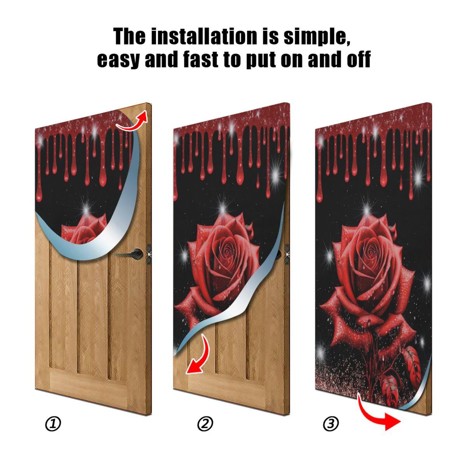 FLildon Red Rose Flower Valentine's Day Door Cover Decoration, Party Accessory Porch Decor for Festive Ornament Room Door Covers 36 x 98 Inch
