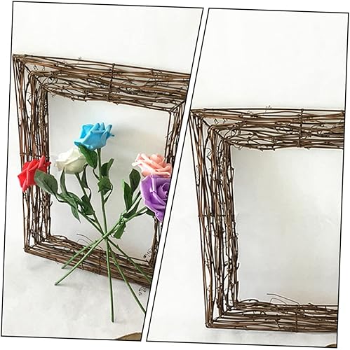 Miniatura 8 de VOSAREA 1 corona de ratán natural cuadrada, corona de ratán colgante, coronas de aro floral, ramas de vid, decoración de primavera, decoración al