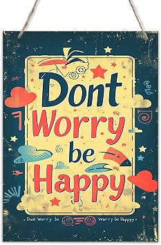 Wooden Hanging Signs Poster Dont Worry Be Happy Slogan graffiti Office Wall Art decor,Modern inspirational Wall Art,Office Wall decor Art Plaque,Bedroom,Studio Decor Painting Gift 6x12 inch