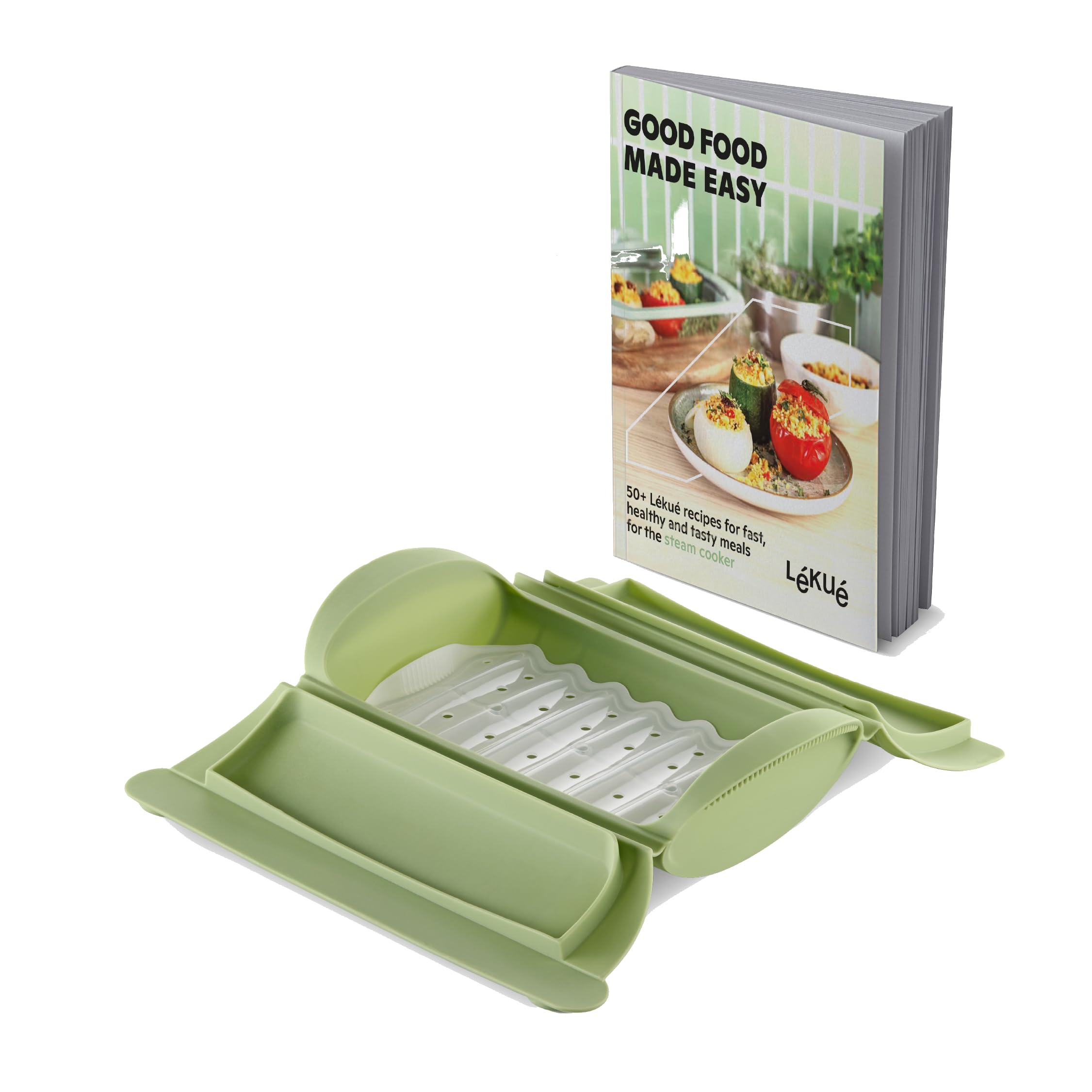 Lékué Silicone Steam Cooker with Tray and Recipe Book Set, 2p