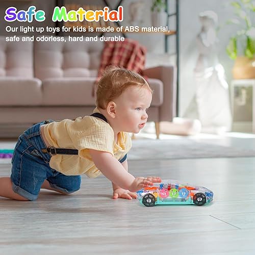 Miniatura 4 de ZHFUYS Juguete de coche transparente iluminado para niños, juguetes sensoriales para niños, auto de juguete con engranajes móviles coloridos,
