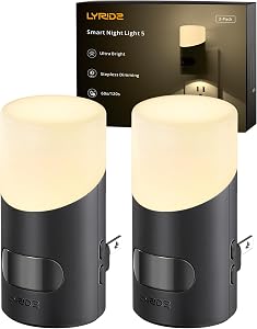 Motion Sensor Night Light - LYRIDZ Night Light Plug into Walls, 1-150LM Adjustable Brightness, Warm White 2700K, Up and Down Luminous LED Night Lights for Hallway Bathroom Stairway Bedroom (2 Pack)
