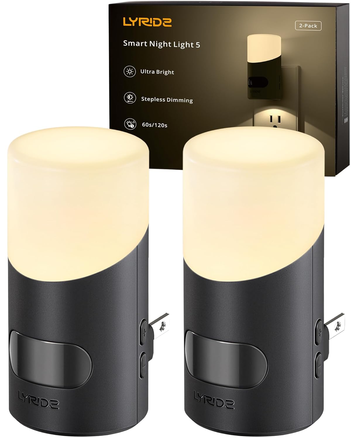 Lyridz LED Night Lights Plug into Wall with Motion Sensor 1-150LM Dimmable Plug-in Nightlight Indoor for Bedroom Bathroom