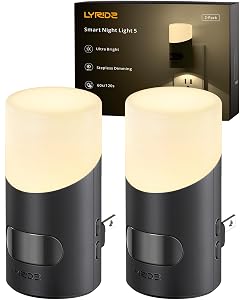 Lyridz LED Night Lights Plug into Wall with Motion Sensor 1-150LM Dimmable Plug-in Nightlight Indoor for Bedroom Bathroom