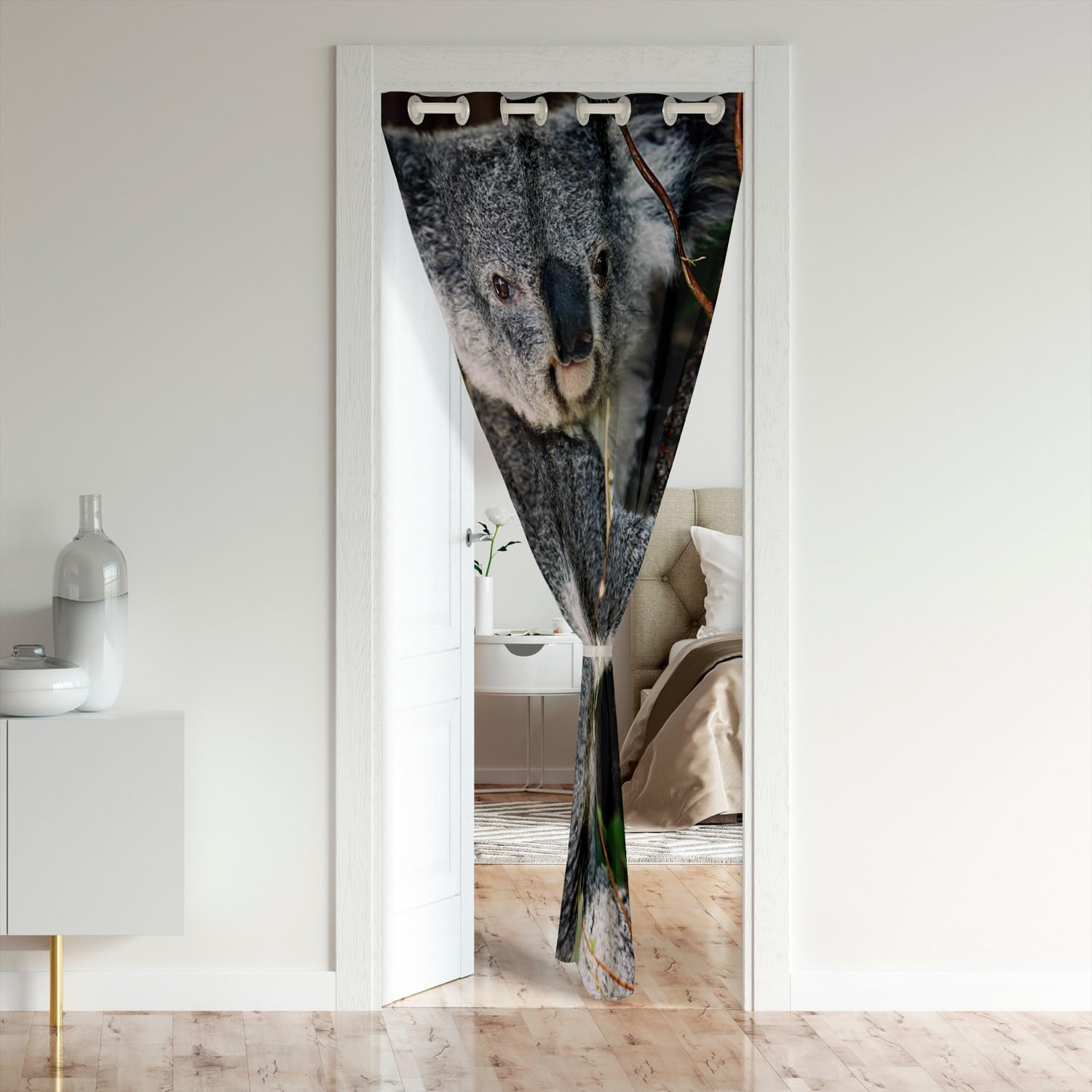 Loussiesd Cute Koala Window Treatments Kids 3D Digital Animal Print Decor Closet Door Cover Curtain for Bedroom Living Room Set for Boys Girls Wildlife Window Treatments Bedding Collection 86x203cm - Image 2