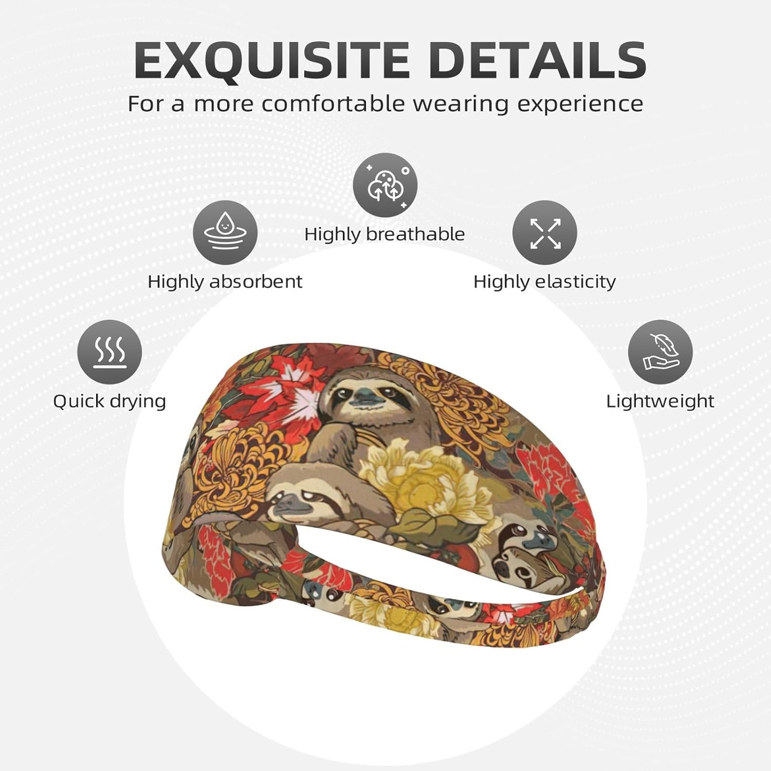 Funny Sloths Print Ultra-Soft Elastic Headband Sports Running Gym Outdoor Activities Gifts Headwear