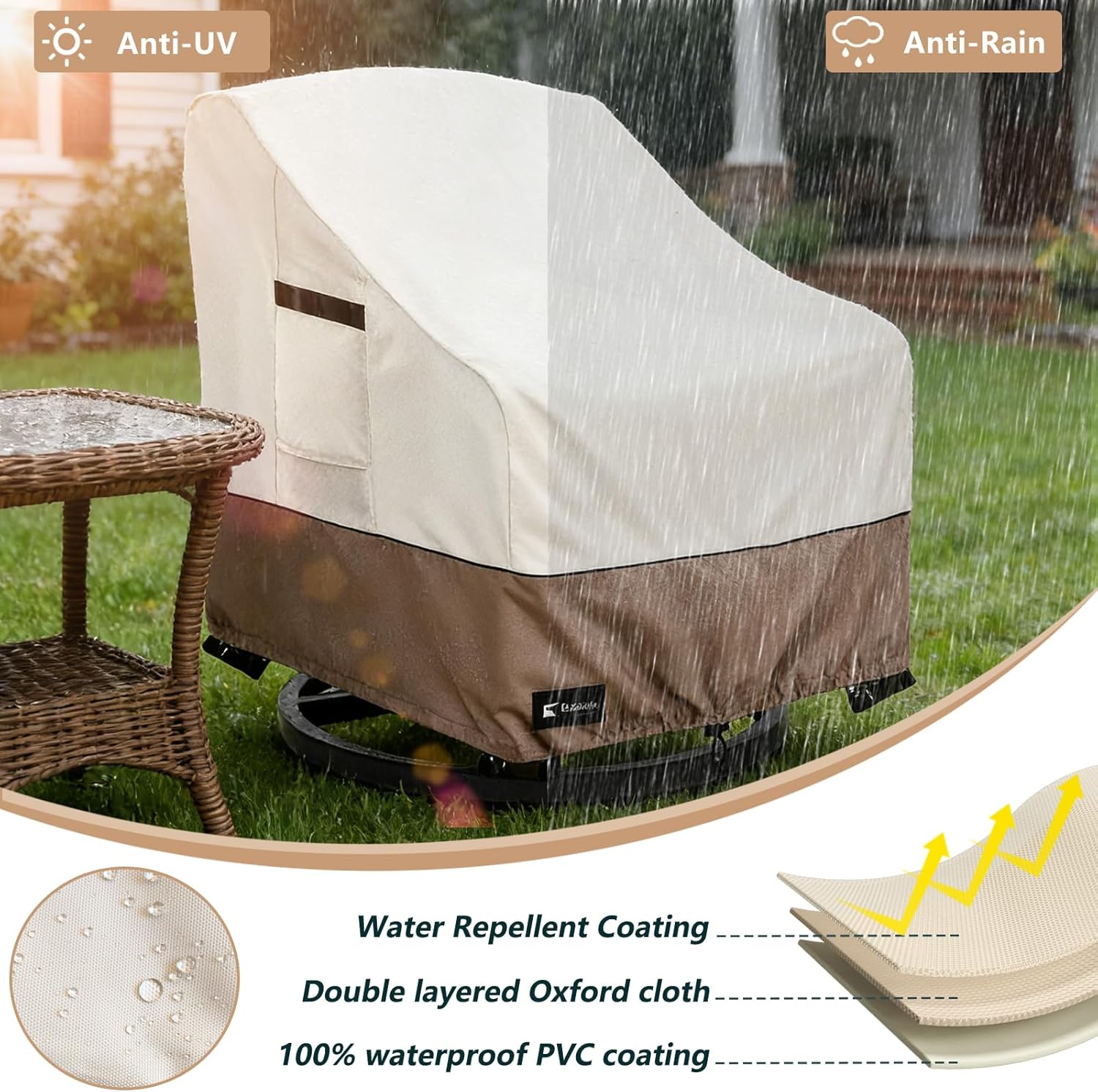 Outdoor Swivel Rocker Chair Cover 2Pack, Waterproof Rocking Chair Covers, All-Weather Protection Outdoor Lawn Patio Furniture Covers for Patio Chair 35" W x 38" D x 32" H, Beige