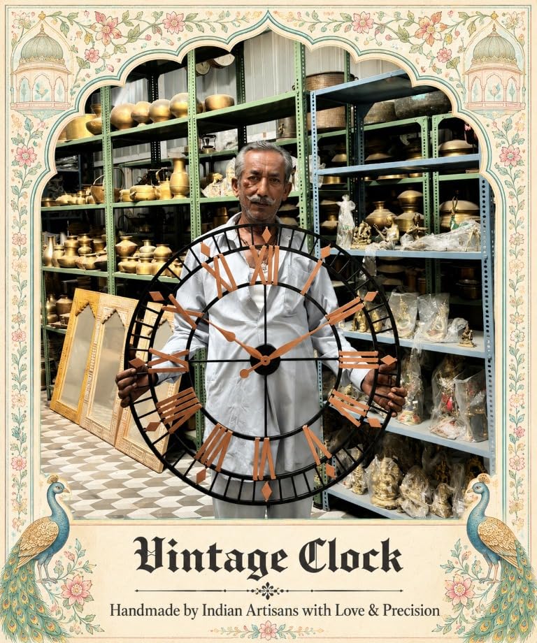 Image of Vintage Handicraft Iron Decorative Art Ware /Handcrafted Decorative Wall Art Clock /VC-9178-24