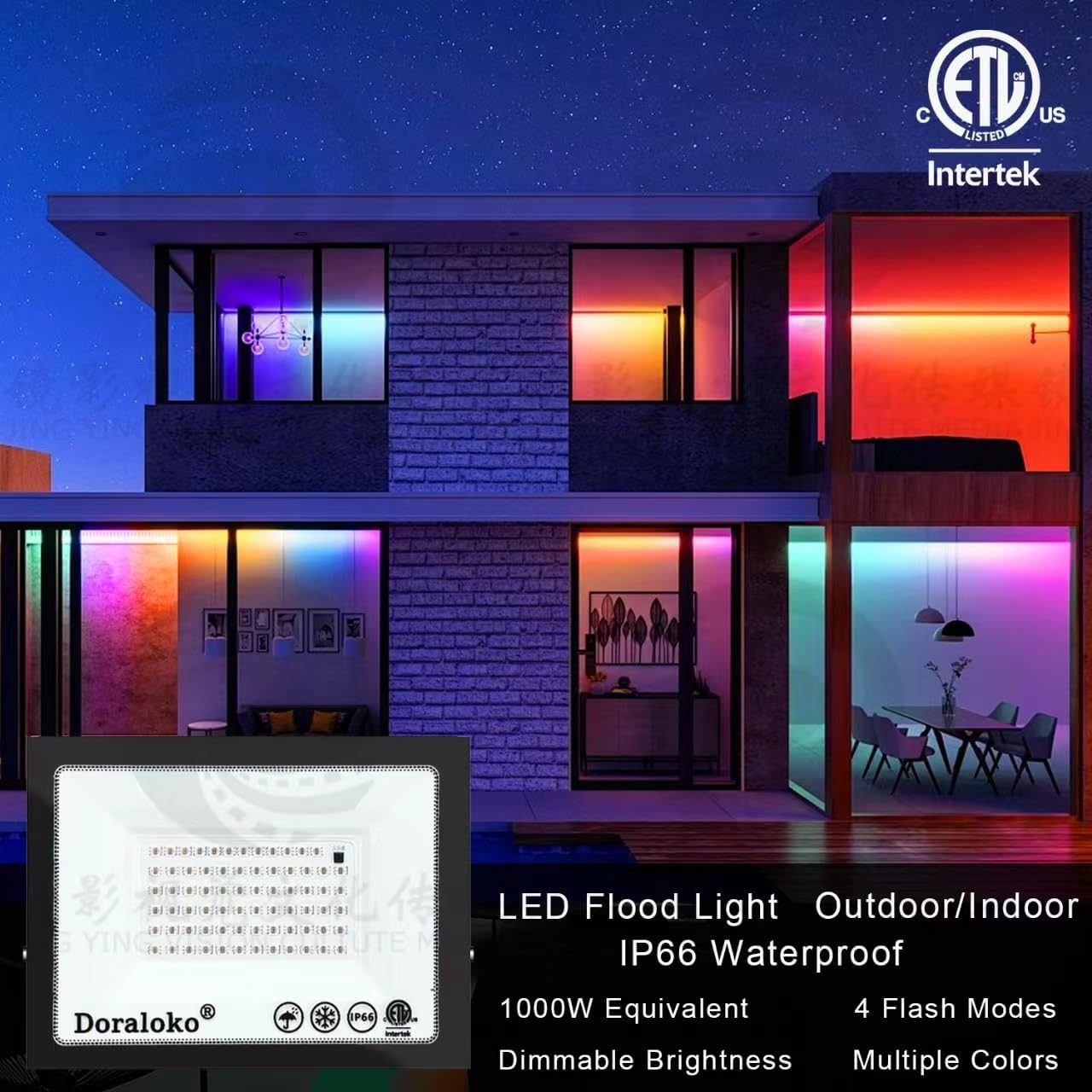 RGB Flood Lights Outdoor 100W, Aluminum Outside LED Floodlights, Plug and Play with Ground Stake, Remote Control, Color Changing, 3-US Plug, 4 Preset Modes, Landscape Lighting(Pack 2)