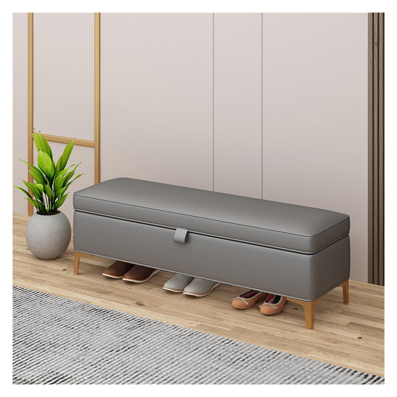 Pufa do przechowywania ławka do przechowywania - ławka wejściowa, pufa do łóżka, skórzana kanapa do sypialni sofy do sypialni pod stopę łóżka, tapicerowana sofa ze złotymi nogami Sofa do sypialni