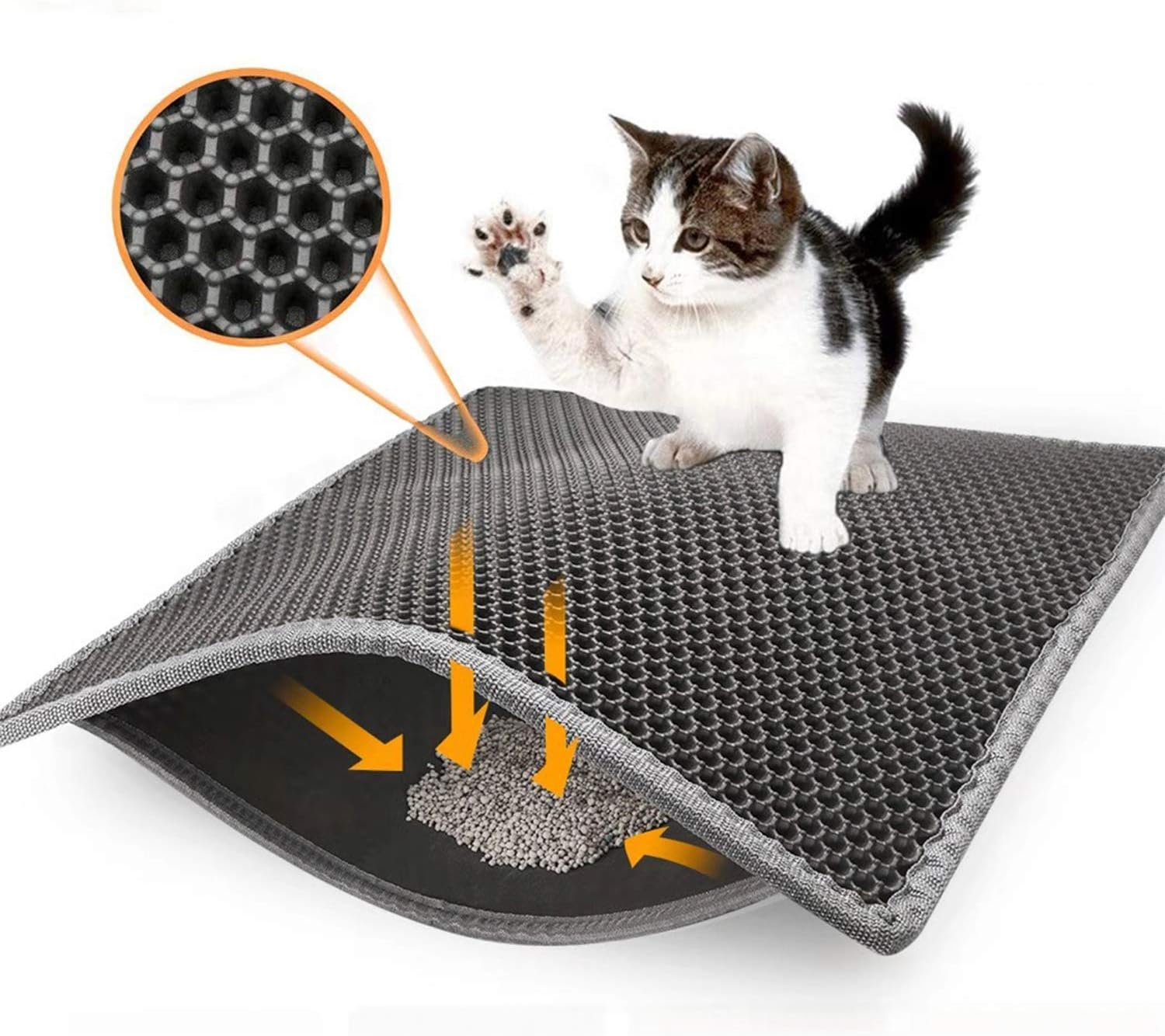 Cat Litter Mat Litter Trapper 24 X 18 (inches), Honeycomb Double-Layer Design Waterproof Proof Material, Easy Clean(Grey)