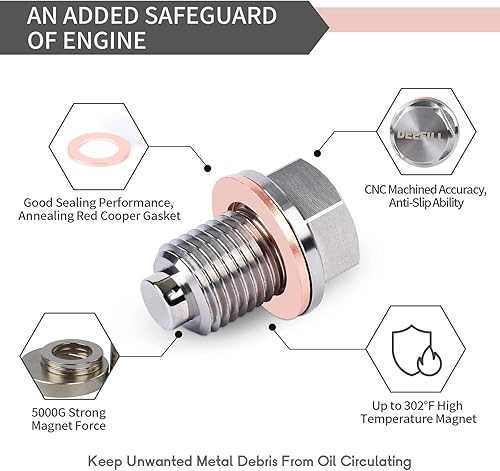 Miniatura 3 de DEEFILL Tapón magnético de drenaje de aceite M12 x 1.5 de acero inoxidable con arandela de cobre compatible con BMW, Benz