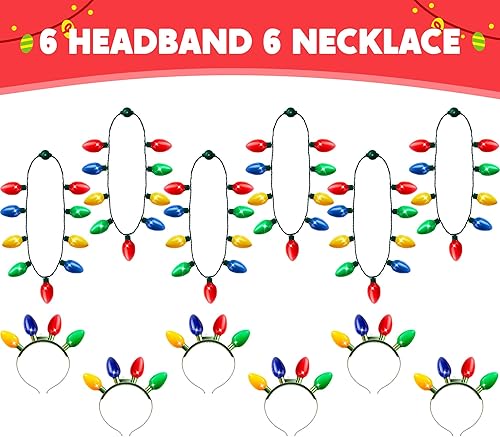 Miniatura 3 de JOYIN Paquete de 2 accesorios de Navidad, collar de Navidad con 12 bombillas y diadema de Navidad con 4 bombillas, suministros de accesorios para