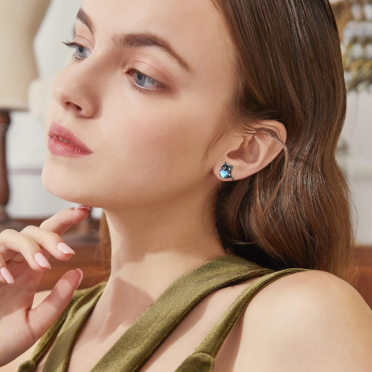 Cat Birthstone Earrings for Women Sterling Silver Cute Cat Stud Earrings Jewelry Gifts - Image 2