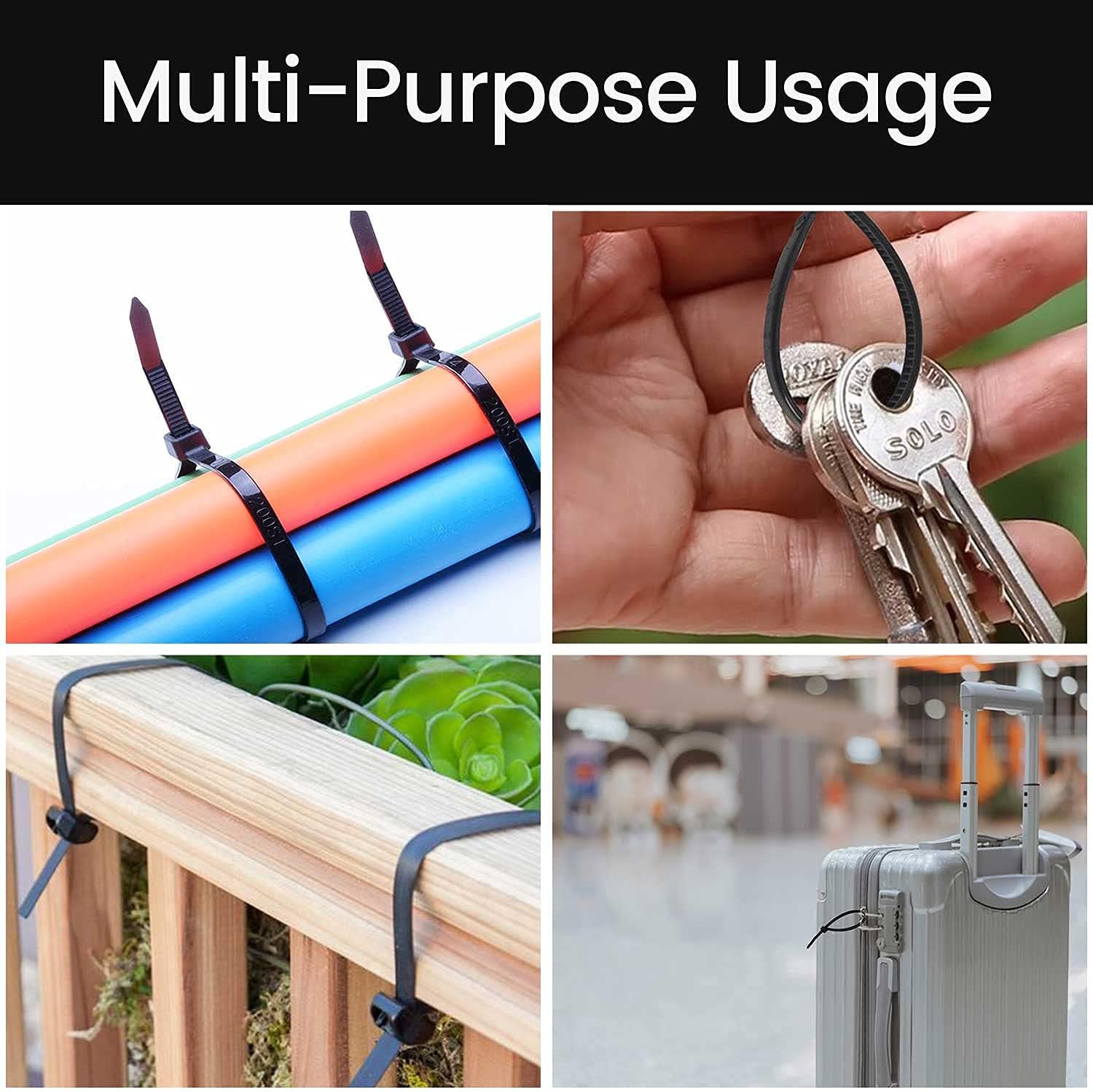 Zip Ties Heavy Duty (100 Pcs) - Zip Tie - Black Zip Ties - Zip Ties 8 Inch for Cable Management, Cable Ties & Electrical Cable Ties - Zipties, Electrical Cable Ties 8 Inch, Wire Ties