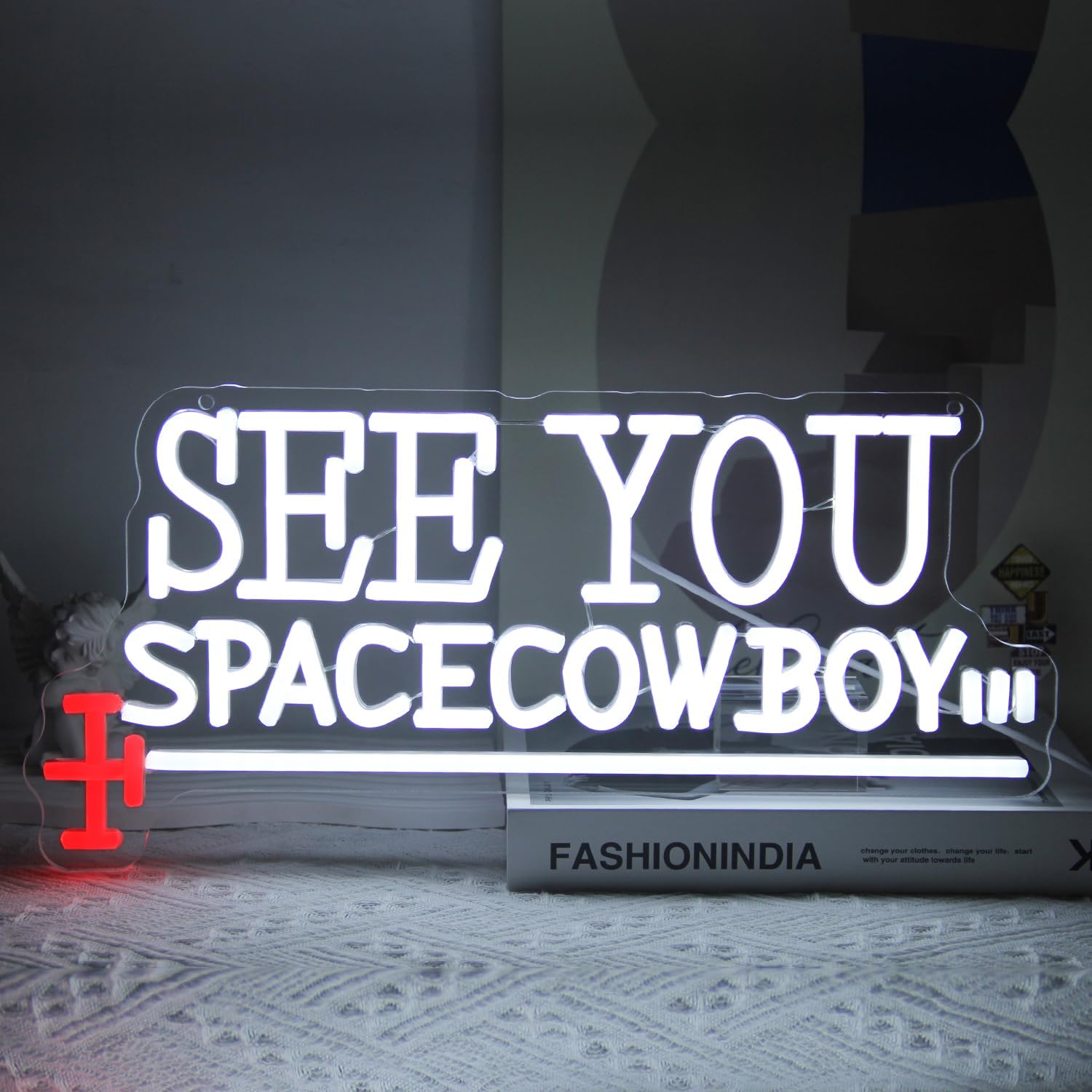 See You Space Cowboy Neon Sign Anime Neon Lights for Bedroom Dimmable White Letter LED Signs Cowboy Space Neon Wall Light for Game Room Man Cave Bar Decor Anime Fan Gifts