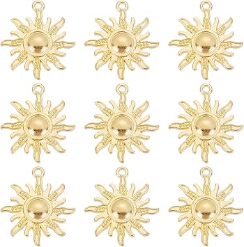 SUNNYCLUE 1 Box 50Pcs Sun Charms Sun Beads Metal Antique Golden Celestial Alloy Beads Shiny Dangle Sunflower Charms for Jewelry Making Charms Bracelets Necklace Earring Key Chain DIY Crafting Project