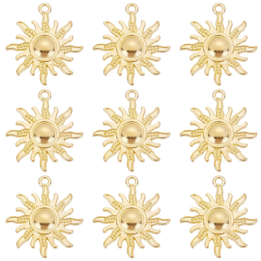SUNNYCLUE 1 scatola 50 pezzi Fascini Del Sole Perline Del Sole Metallo Antico Dorato Celestiale Lega Perline Lucide Ciondola Girasole Fascini per La Creazione di Gioielli Braccialetti di Fascini Colla