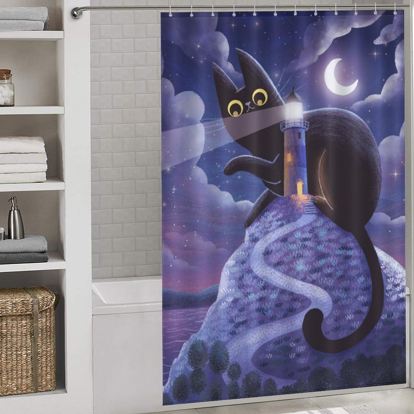 Rideaux de salle de bain élégants et modernes Chat et Phare