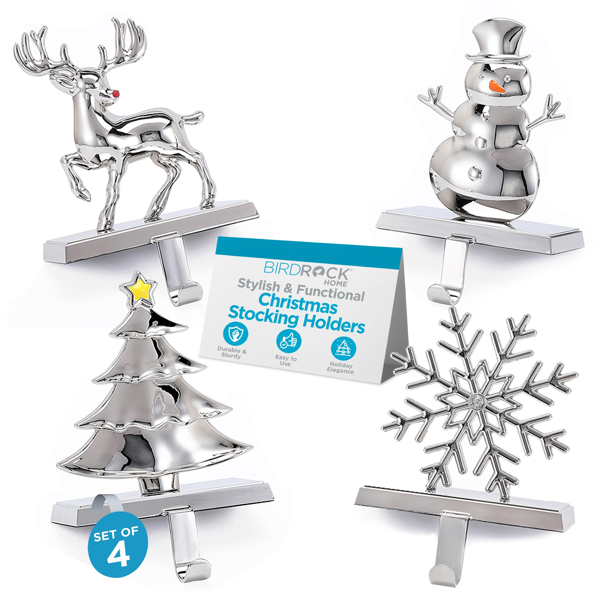 BIRDROCK HOME Christmas Stocking Holders for Mantle - Weighted Metal Hanger for Stockings & Holiday Decor - Metal Hook for Fireplace, Staircase, Shelf