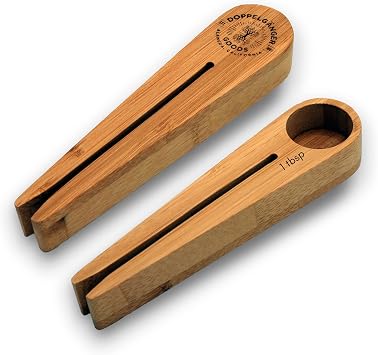Bamboo Measuring Coffee Scoop and Bag Clip Combination 1 tbsp capacity - Wooden Spoon for Ground Coffee Beans, Espresso, Loose Tea, and Dry Ingredients