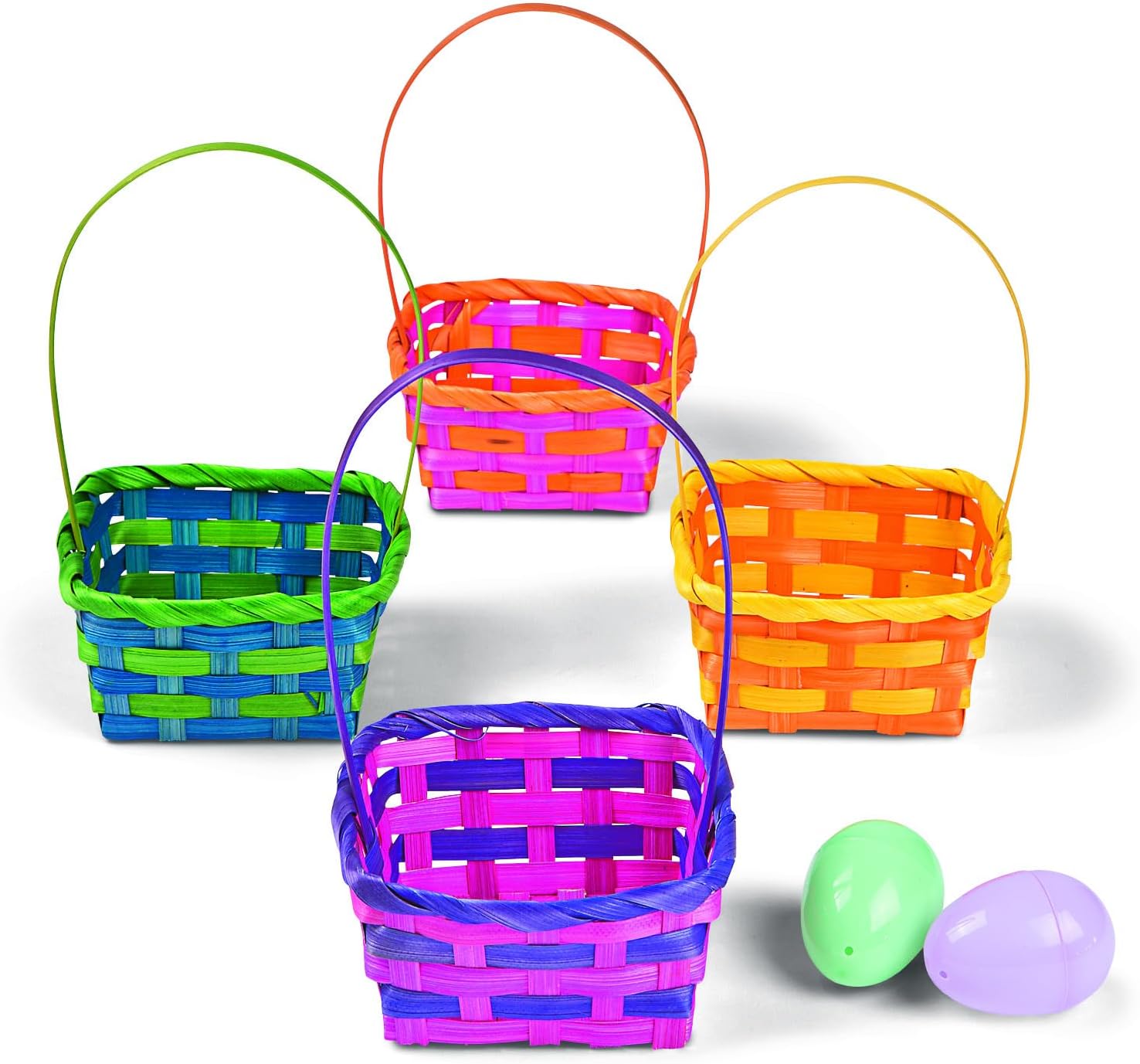 Fun Express Easter Basket Bulk 12 Pack - Small Square Bamboo Easter Baskets for Kids | Colorful Decorative Mini Baskets for Easter Egg Hunt, Classroom Parties & Spring Celebrations | 3.5x3.5x3 Inch