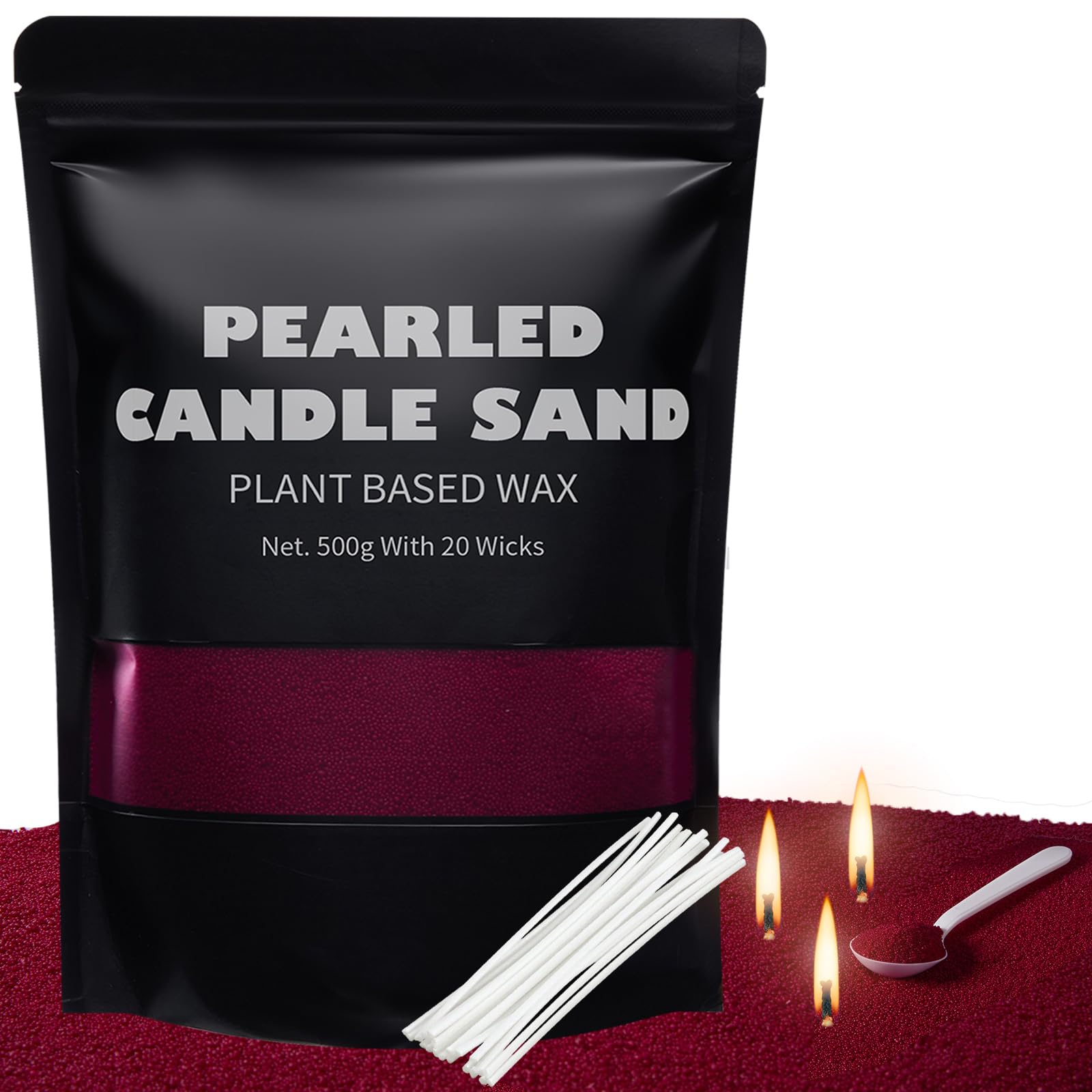 Candle Sand with Wicks 500g Rose Scented Pearled Candle Wax for Candle Making Long Lasting Pearl Powder to Make Your Own Sand Gift,Refillable Set with 20 Wicks for Home Wedding Party