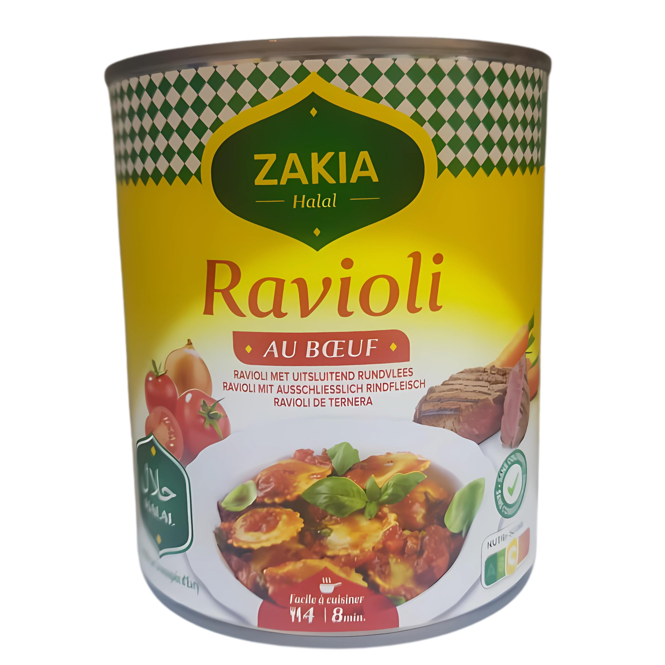 Zakia Ravioli Beef Halal Pack of 2 X 800G - Authentic Italian Flavor Canned Pasta, ARGML Halal Certified, Instant Ready Meal for Office Lunches, Gatherings & Quick Dinners