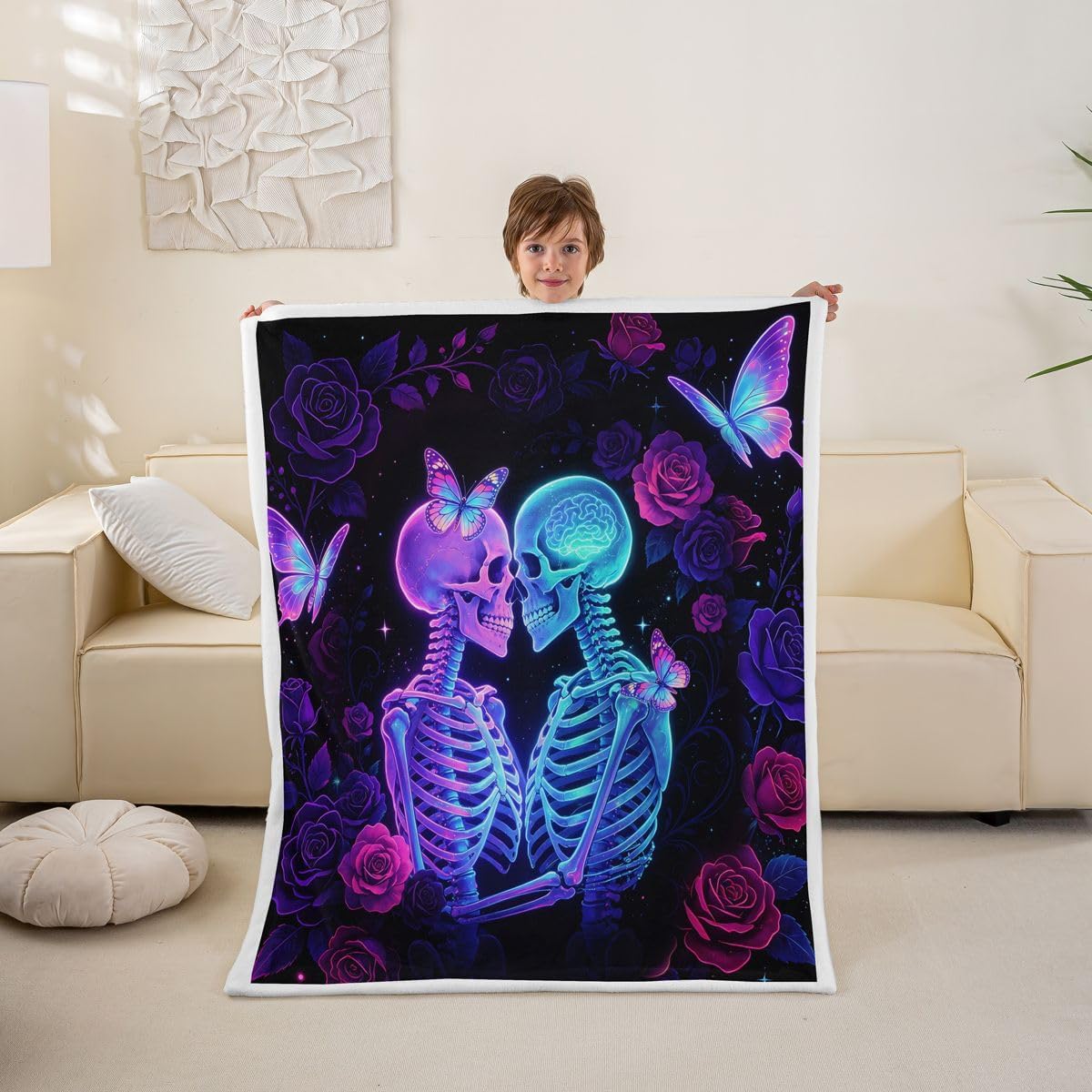 Castle Fairy Neon Gothic Skull Throw Blankets 40"×50",Girls Boys