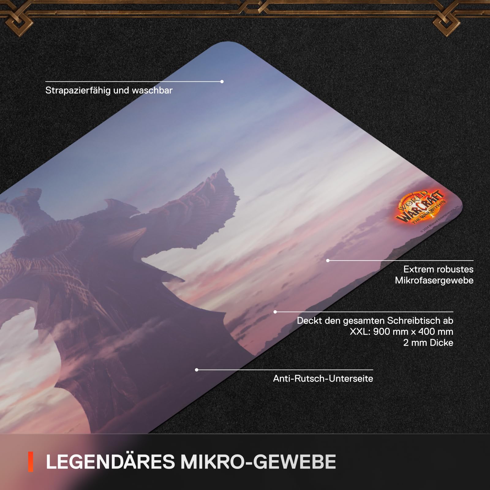 SteelSeries QcK Gaming-Mauspad - World of Warcraft Edition - Inklusive In-Game-Item - XXL Dicker Stoff - Für den ganzen Schreibtisch - Optimales Tracking und Stabilität -Optimiert für Gaming-Sensoren