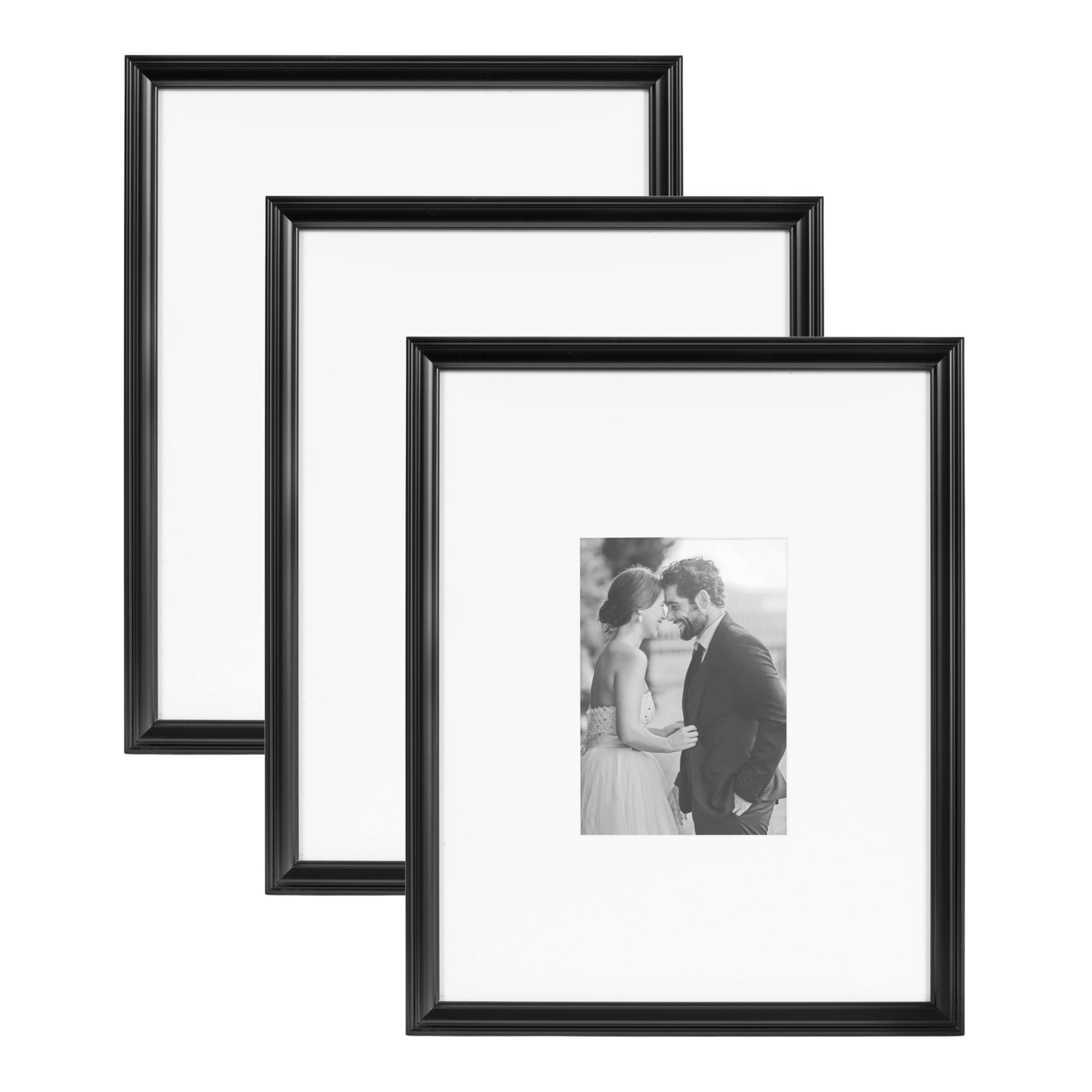 Photo 1 of Kate and Laurel Adlynn Rectangle Picture Frame Set of 3; 11 x 14 matted to 5 x 7; Black; Modern Three-Piece Frame Set for Gallery Wall Frame Set in Living Room Wall Decor
