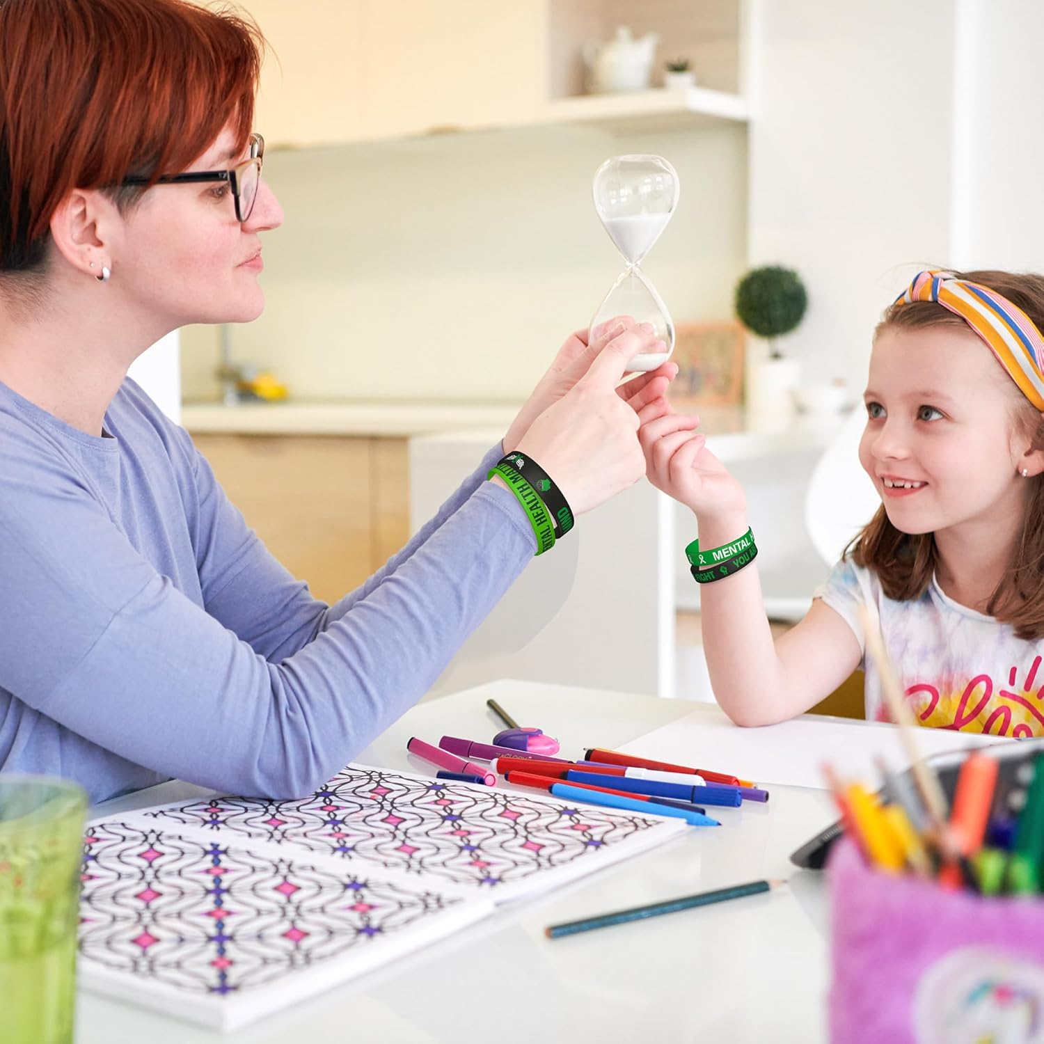 WATINC Mental Health Awareness Silicone Wristbands Set, Mental Health Hope Green Ribbons Rubber Label Bracelets, Motivational Rubber Bracelet with Inspirational Message for Men Teens (240Pcs)