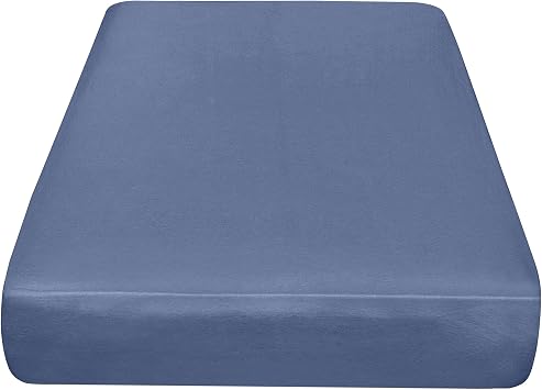 IDEAhome Jersey Knit Cot Fitted Sheet 75" x 33" with 8" Deep Pocket, Suitable for Bunk Beds, Camping, RVs, Folding Beds - Soft, Breathable and Flexible - Denim