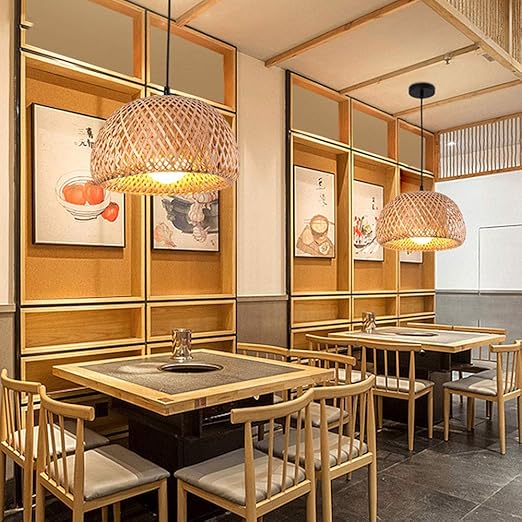 CSSYKV Bamboe Kroonluchter, Lampen In Japanse Stijl, Huishoudelijke Decoratie, Hangend Type, Verlichting Voor Eetkamer, Slaapkamer, Balkon, Koepel, Bamboe Rieten Lamp, Draak E27 30cm photo 2