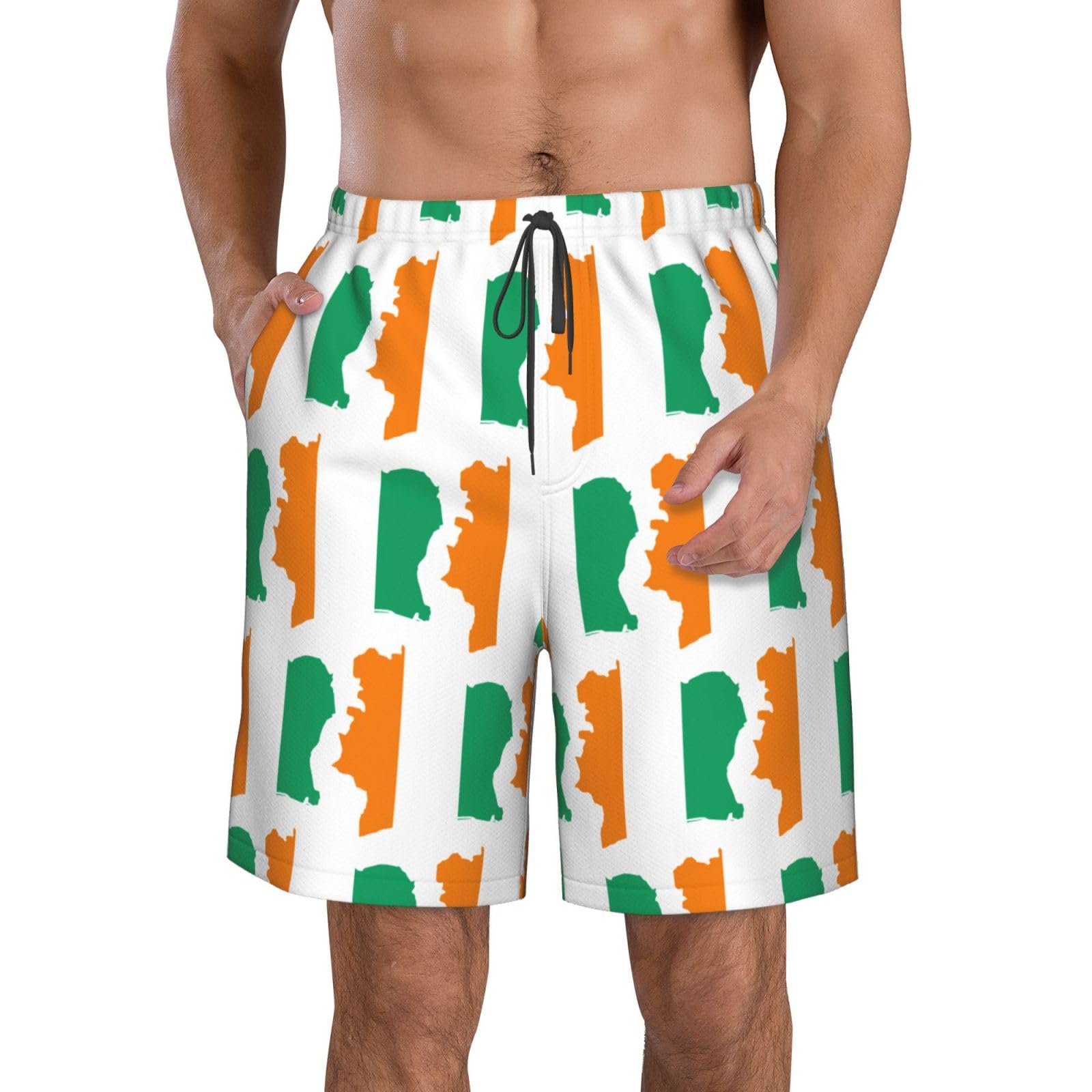 Oudrspo Cote D'Ivoire Flag Map 9 Mens Swim Trunks Quick Dry Flag of Poland Map Beach Board Shorts Swimwear Bathing Suits