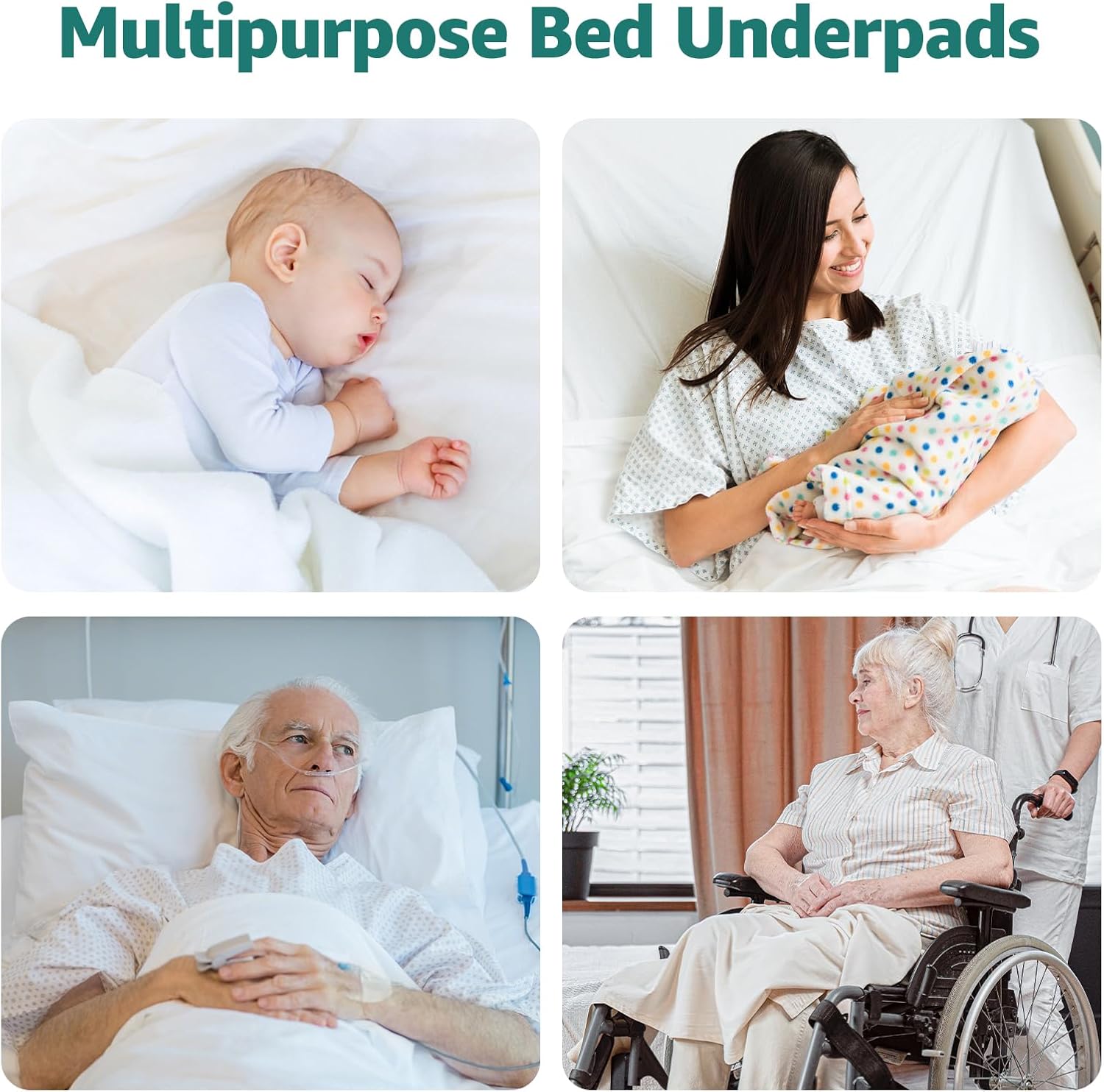 LOOBANI Bed Pads Washable Waterproof for Incontinence, Positioning Bed Pads for Elderly with 10 Handles, Reusable Bed Underpads, Transfer Board Bed Pads for Seniors & Patients, 34"x72", 1 PCS