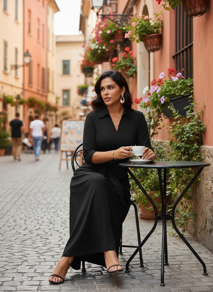 FANDEE Maxi Dresses for Women V Neck Casual A-line Dress 3/4 Sleeve Semi Formal Dress for Women - Image 7