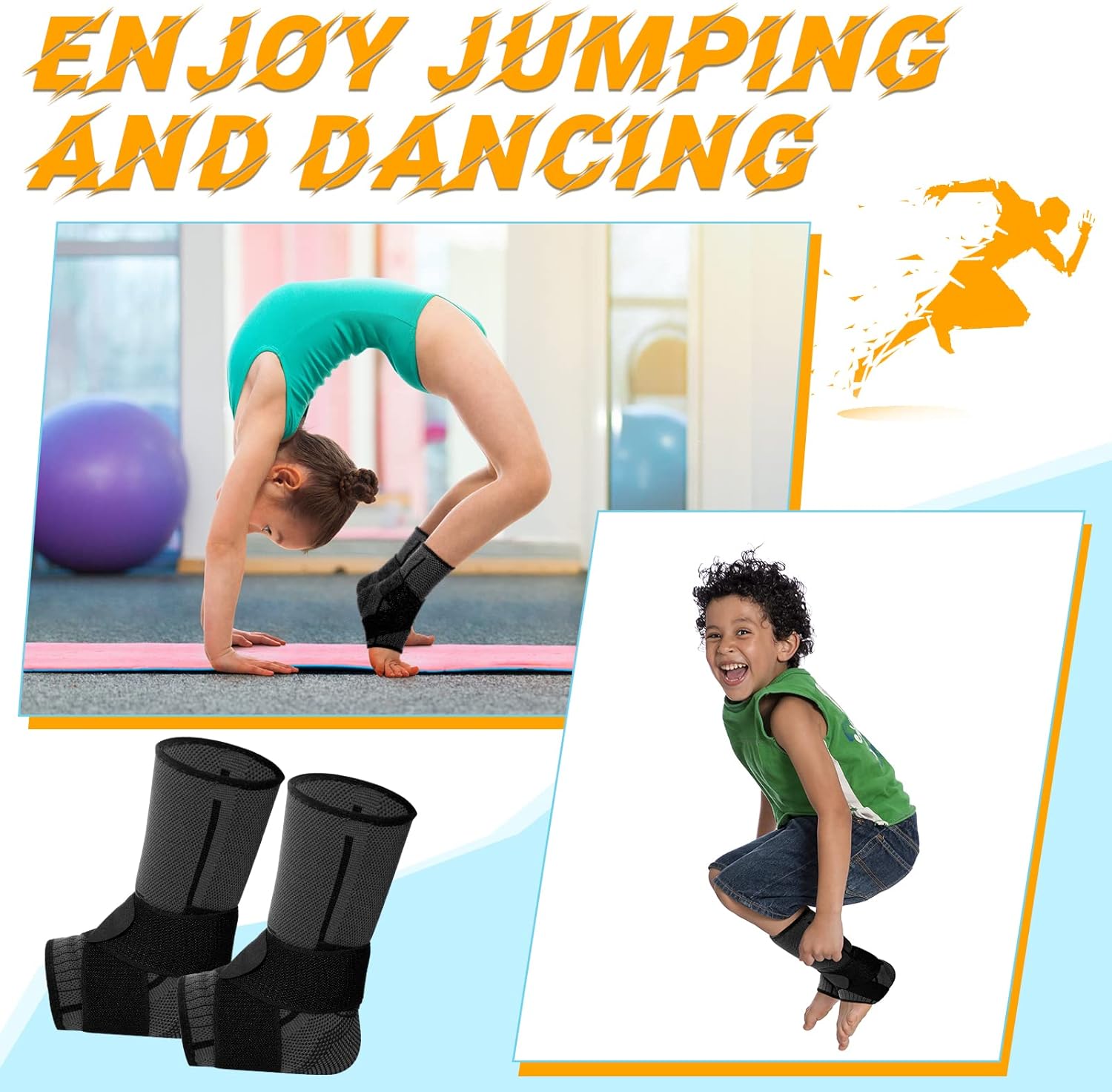 Tarpop 1 Pair Ankle Brace for Kids Compression Ankle Sleeves Adjustable Foot Support Brace Elastic Guard for Children Boys Girls Sports Running Jogging Dance Fitness Gymnastics(Black,Small)