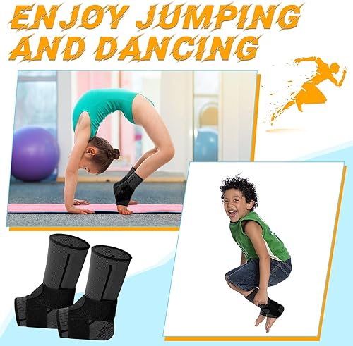 Vista 6 de Tarpop 1 par de tobilleras de compresión para niños, tobilleras de compresión ajustables, soporte elástico para niños y niñas, deportes, correr