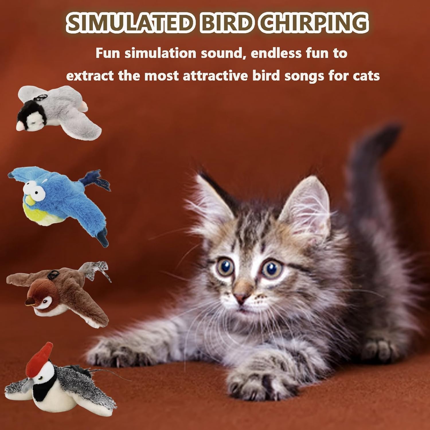 Flying Bird Cat Toy,Flapping Bird Pet Toy,Interactive Cat Toys for Indoor Cats,Interactive Chirping Bird Toy(4 pcs)