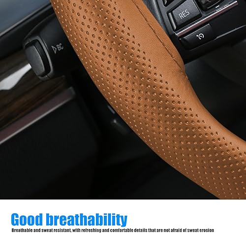 Miniatura 2 de NGHEY Paquete de 1 funda de cuero para volante, universal antideslizante, cubierta protectora para volante de automóvil con aguja e hilo para la