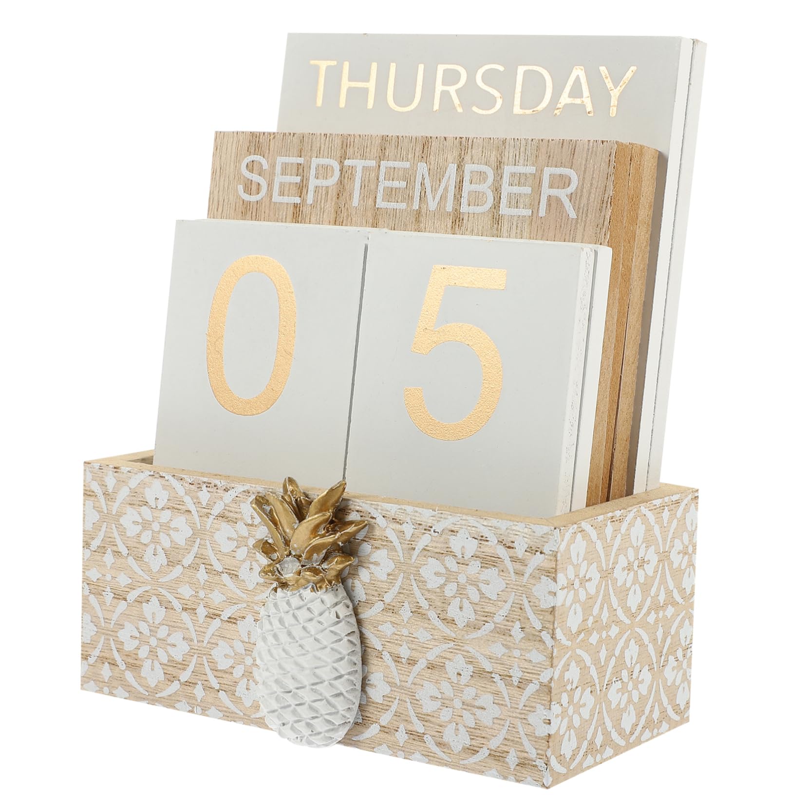 STOBOK Wooden Perpetual Calendar Block Desk Calendar Day Date Month Display Artistic Craftsmanship Unique Office and Home