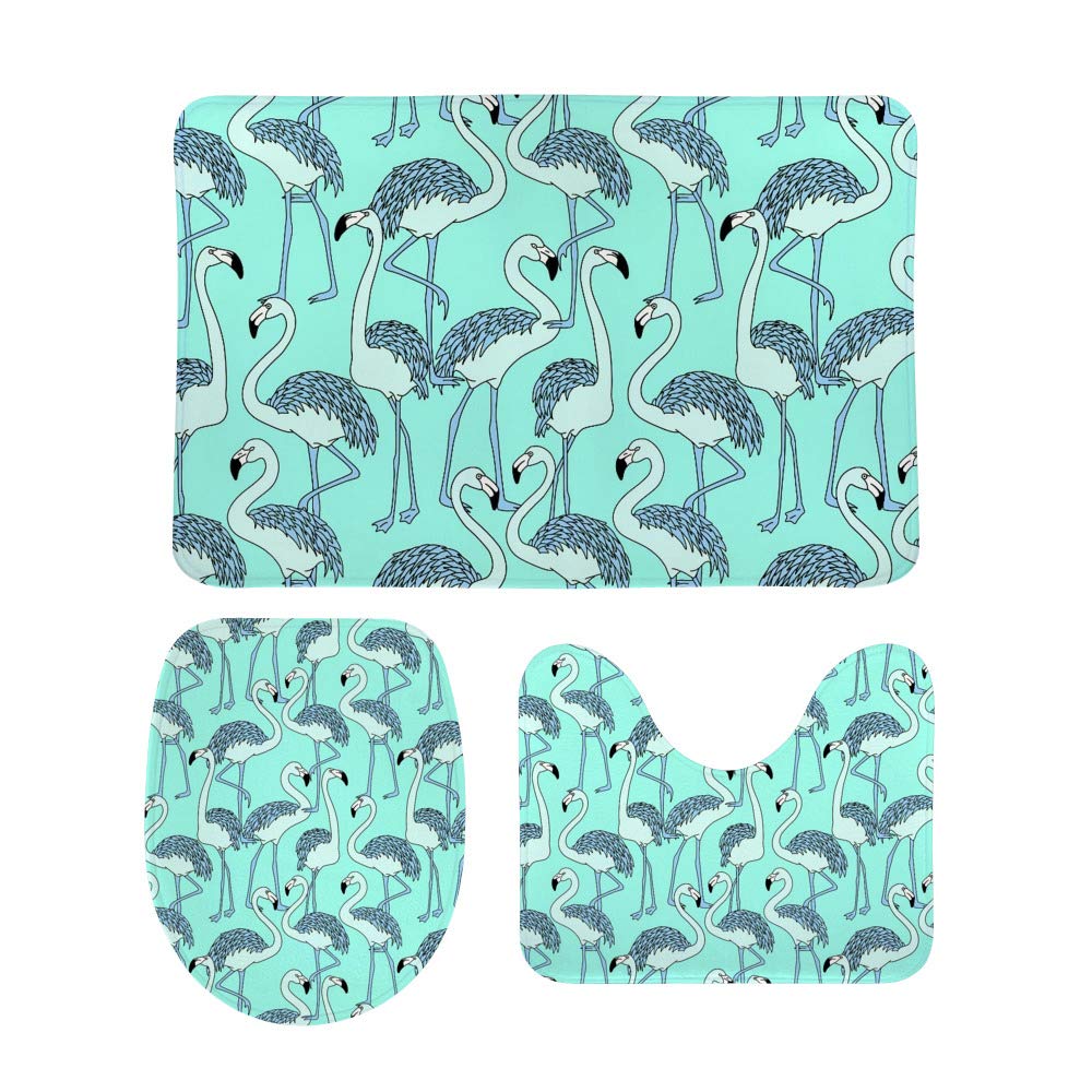 Tapis de salle de bain flamant rose vert ultra absorbant et antidérapant avec contour U