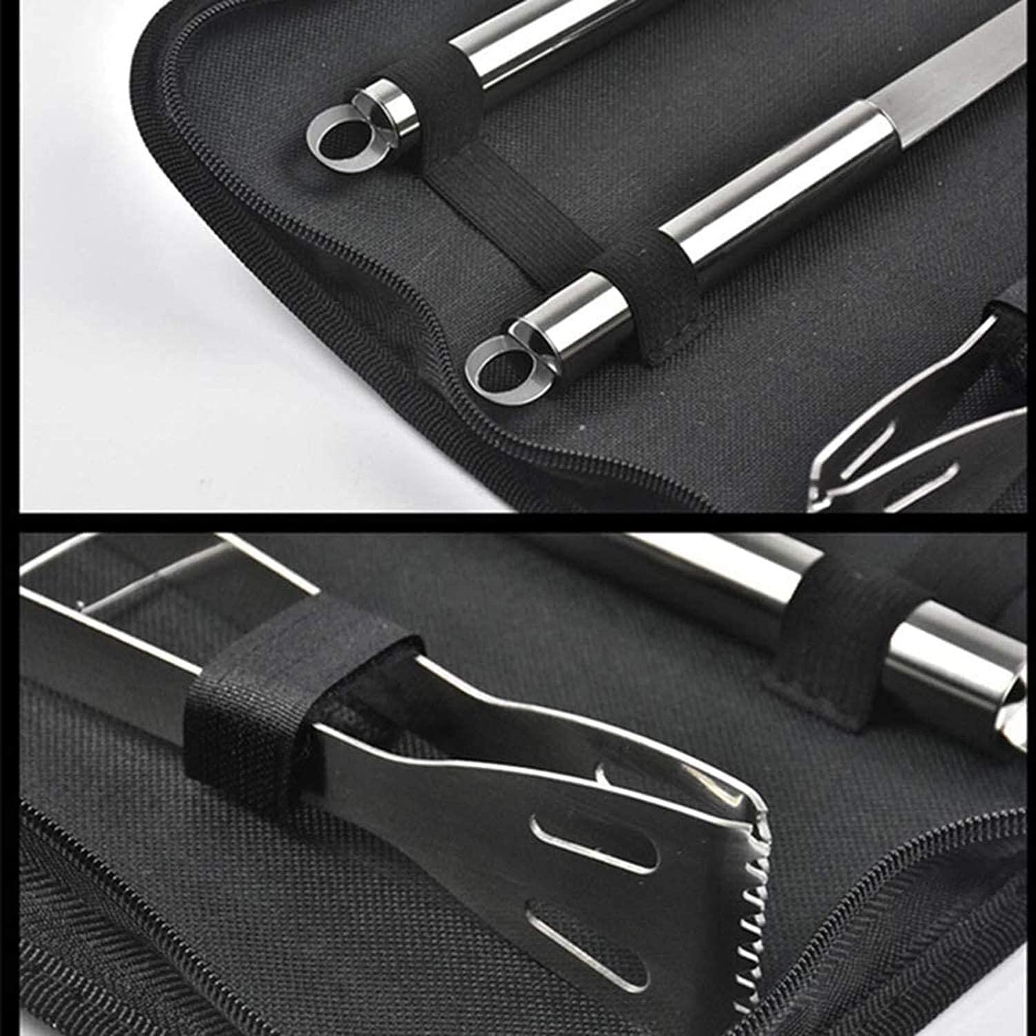 5-teiliges Grillbesteck-Set, Grillset aus Edelstahl mit Spatel, Gabel, Messer, Zange und Bürste für das Grillen im Freien